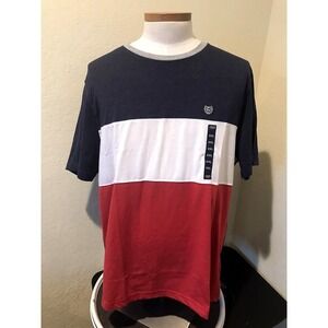 Chaps Mens XXL Colorblock T-Shirt Navy White Red Short Sleeve Crew Neck Logo